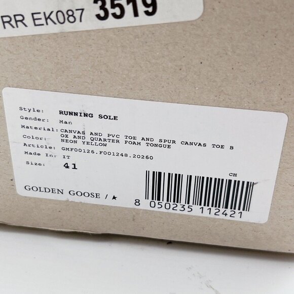 Golden Goose Running Sole Canvas PVC Toe Spur Yellow Sneakers Mens EU 41 US 8 - Picture 14 of 14